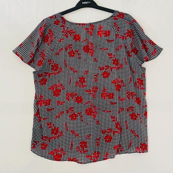 ELLE  Women's Top Floral Ghimgan V-Neck Flutter Sleeve Size XL - Picture 2 of 10